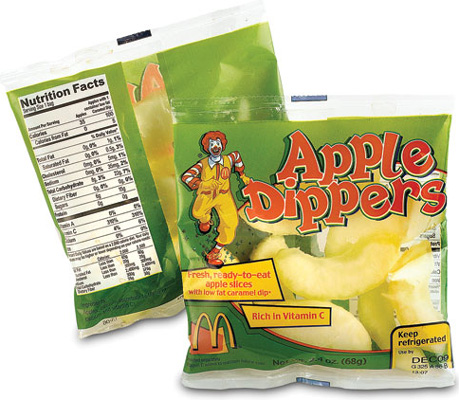 Sliced apple fastfood snack packs Healthcare Packaging