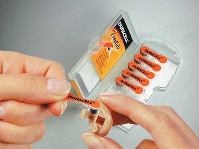Duracell's EasyTab package, where the package serves as a tool for placing the battery into a hearing aid, is a good example of