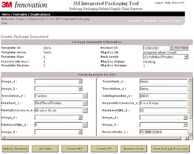 As this prototype screen capture shows, the Web-based Integrated Packaging Tool brings all elements of packaging together, incl