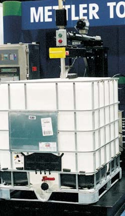 Bercen's new IBC is blow-molded of HDPE and holds 275 gal of chemicals. A cage of double-wire steel rods protects the IBC and pr