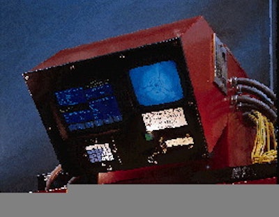 Inside the blow molding machine, one of Ball?s 2-L bottles is positioned at the vision inspection station. Images flash across t