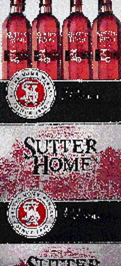Corrugated shippers were redesigned with an interlocking graphic effect to give Sutter Home a more appealing in-store presence