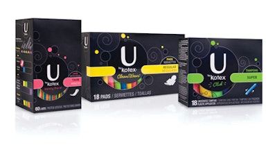 FASHION FORWARD. U by Kotex cartons take their bold visual cues--a rich black background accented with bright colors--from fashi
