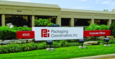 This photo shows the new Packaging Coordinators, Inc. signage at the company's Rockford, IL, facility.