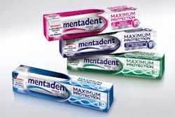 This photo shows Mentadent's PET toothpaste packs.