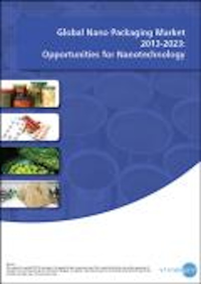 The cover of “Global Nano Packaging Market 2013-2023: Opportunities for Nanotechnology,” from Visiongain Ltd.