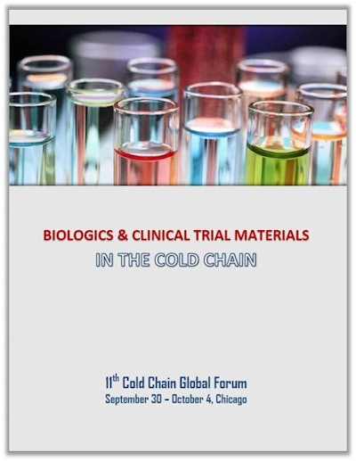 This photo shows the report cover of Biologics and clinical trial materials in the cold chain.