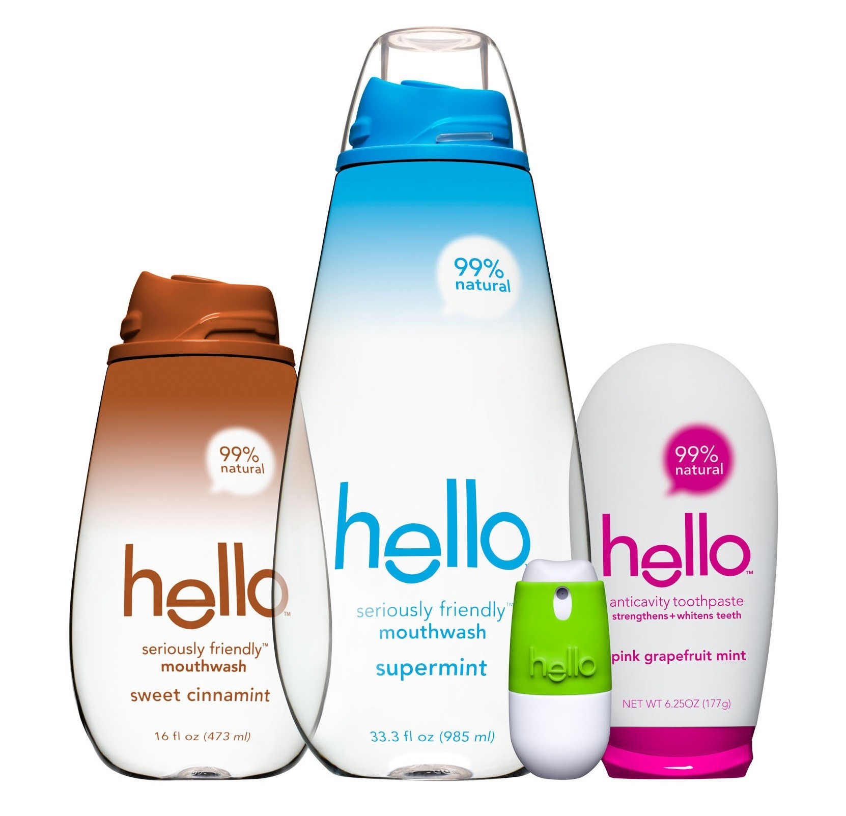 HELLO PRODUCTS. This photo shows packages of the company&rsquo;s mouthwash, toothpaste, and breath spray, all introduced in early 2013.