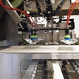 TWO POUCHES. Two unoriented pouches are picked up by an AFA Delta 3 robot, which then places them into a loading funnel.
