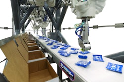 High-speed top-loading Robotic Vertical Carton/Case Loader (RVCL) uses FANUC Robotics delta robots.