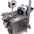The Model 1220 aggregates, labels, inspects, and rejects bundles of pharmaceutical unit cartons.