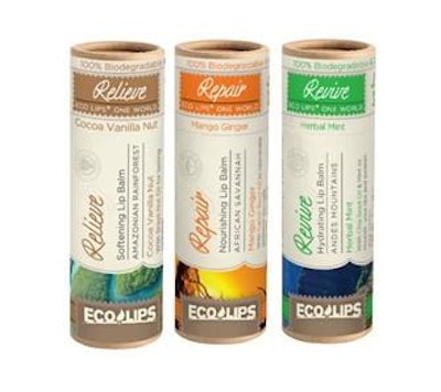 Eco Lips, an organic lip care company based in Cedar Rapids, IA, has introduced three new flavors of its ONE WORLD line packaged in tubes made from biodegradable, compostable paper.