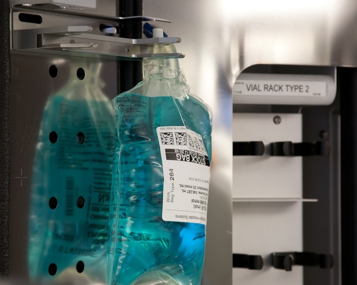 RIVA, an automated compounding system from Intelligent Hospital Systems, prepares IV bags 50 mL to 1,000 mL, and can also prepare low-concentration dilution bags for pediatric dosing.