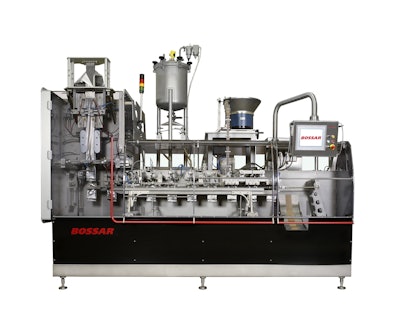 A servo-controlled f/f/s machine combines vertical and horizontal technologies to form, fill, and seal stand-up pouches.