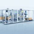An end-of-line case packer and palletizer handles 265 bottles/min or 300 cartons/min.