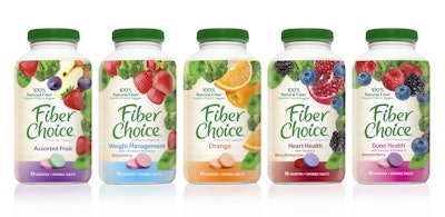 Package graphics communicate to consumers that the product is made from 100% natural fiber found in fruits and vegetables.