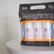MIO Skincare’s customized stand-up pouch with carry handle offers a sporty, modern appeal for Life Time Fitness club members.