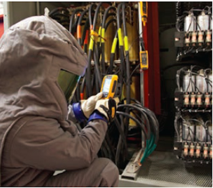Keithly Project Manager Zach Bryson uses a Fluke CNX compatible infrared camera to inspect fuses and power capacitors while the iFLY system is under load.