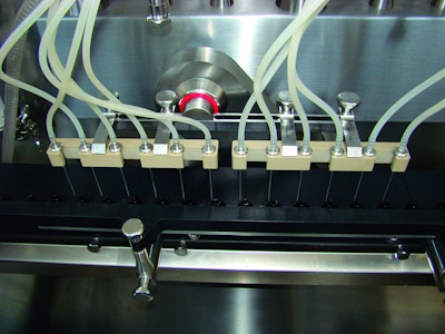 Continuous high-speed filling of sterile liquids.