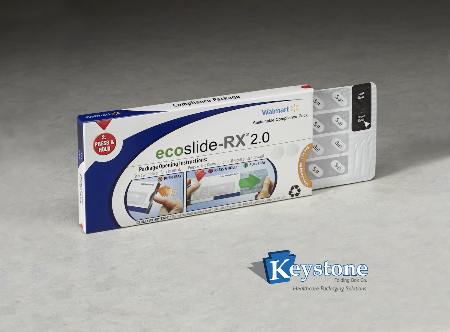 Walmart announces plans to incorporate Keystone Folding Box Co.&rsquo;s Ecoslide-RX 2.0 compliance package into its pharmacies nationwide beginning in 2015.