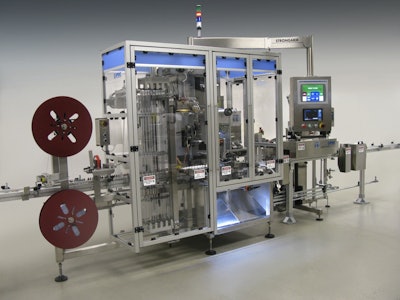 A zero-downtime shrink sealer features product handling at more than 400 cartons/min.