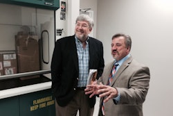 Carlos Daniel Stagnaro (right), Director, Global Business Development for kp’s Pharmaceutical Films Division, proudly shows off his brain child, a new innovation center for pharma packaging, to Healthcare Packaging Publisher Jim Chrzan.