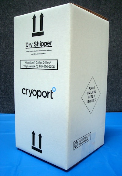 Clinical diagnostic laboratory CombiMatrix teams with Cryoport partnership for the distribution of its new CombiPGS™ genetic screening test. Here we see a Cryoport shipper in transit.