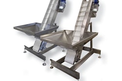 A line of elevating prefeeders handles small and medium-sized parts.