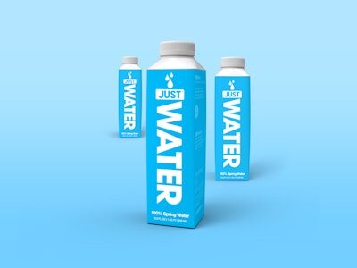 Spring water company JUST Beverages selects a hybrid package that offers the environmental benefits of a paper carton along with the functionality of a plastic bottle.