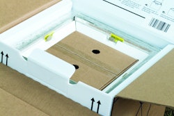 Top view of opened Credo Cube showing inner product box surrounded by interlocking TIC panels.