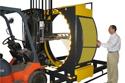 Yellow Jacket 87-M secures loads to the pallet while it remains on the forklift.