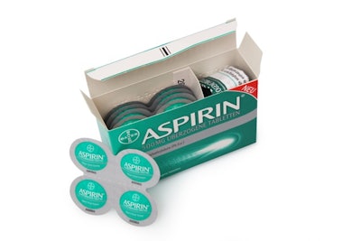 Bayer Health Care's shamrock-shaped strip pack for single aspirin tablets.