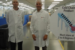 PCI’s Justin Schroeder (right), Executive Director, Marketing, Business Development & Design, and from Ray Hook, Senior Manager, Global Serialization Services.