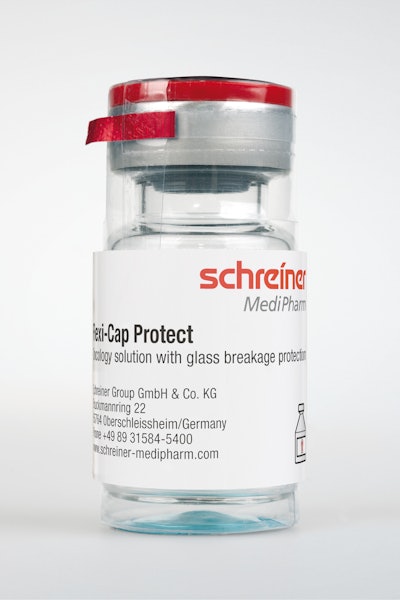 Originally designed for oncological products, label and two caps combination guards against glass breakage and contamination.