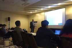 Matt Sample speaks at the Pharmaceutical Traceability Forum.