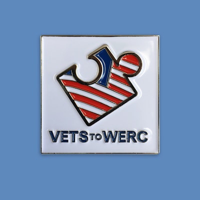 Attendees at a recent trade conference wore VETS to WERC lapel pins, created by Legacy Supply Chain Services, to symbolize the natural fit between military jobs and those in the supply chain and logistics industry.