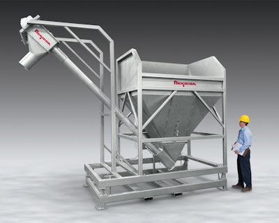 New extreme-duty Flexicon screw conveyor with purpose-built hopper transfers bulk material received from front-end loaders.