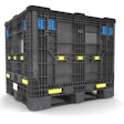 Collapsible plastic bulk container holds up to 900 kg for European shipments.
