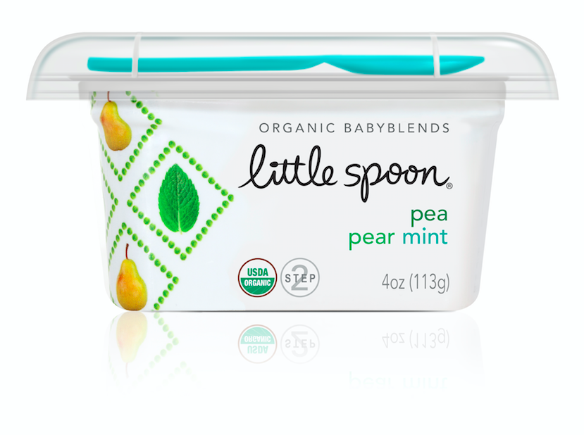 Each variety has its own 'food geometry' pattern made up of images of the ingredients in the puree.