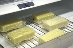 Researchers tested their milk-protein film as a packaging for blocks of cheese. Photo supplied by the American Chemical Society.