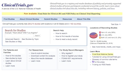ClinicalTrials.gov interface
