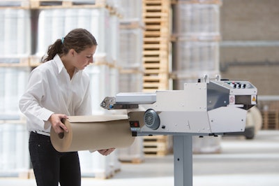 Paper-based protective packaging equipment uses 100% recycled-content paper to create cushioning and block/brace solutions to help secure products in transit.