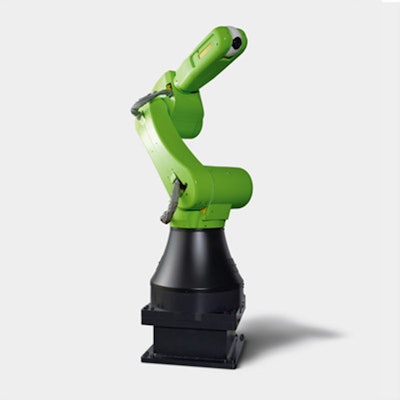 New FANUC CR35iA robot includes 24 sensors that can stop motion when it comes in contact with an object or person, eliminating the need for safety guarding and reducing necessary footprint.