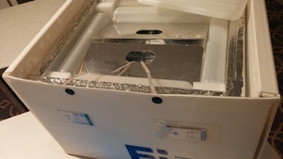 NFC-enabled isothermal box for transporting cytotoxic drugs.