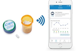 The iCap wireless Bluetooth cap for prescription pill bottles works in conjunction with the Medisafe app and allows patients and caregivers to accurately track when pill bottles are opened to help determine whether medications are taken or missed.