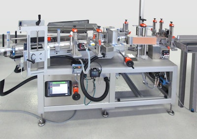 Mid-range 152E wraparound labeling machine for pharma and cosmetic sectors offers a heavy-duty label application platform.
