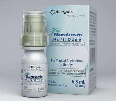 Preservative-free dispenser replaces single-use vials and reportedly represents the first time it is used for a prescription dry eye product in the U.S. (Photo courtesy of Allergan Inc.)