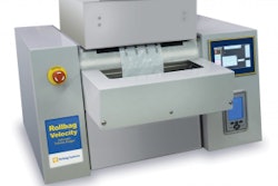 The Rollbag R1285 Velocity automatic bagger by Clamco features 'next-bag-out' capability for advanced mail order fulfillment packaging when using poly mailers.