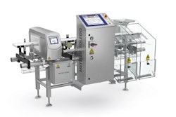 Product inspection system integrates two key inspection functions into a single compact system in which products pass through a metal detector, then are weighed on a checkweigher.