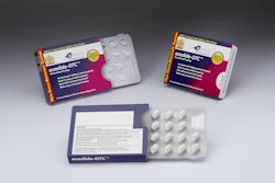 Compact, child-resistant paperboard package for medication in blisters provides push-button locking mechanism.